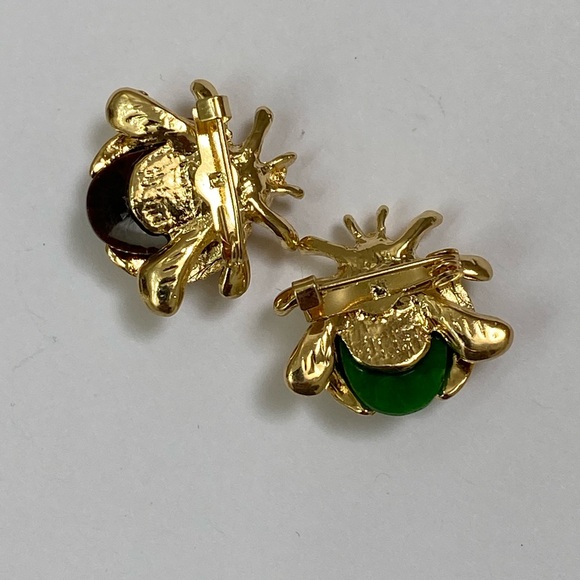 1 Brown and 1 Green small Rhinestone Insect/ Ladybug Brooch - Picture 4 of 8